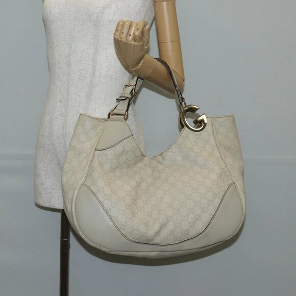 GUCCI GG Canvas Guccissima Shoulder Bag Leather Gold White 203504 Auth 137866 - Picture 14 of 16